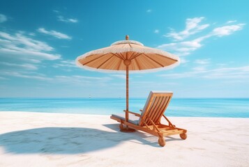 Fototapeta na wymiar beach chairs and umbrella on the beach, travel concept, Generative AI