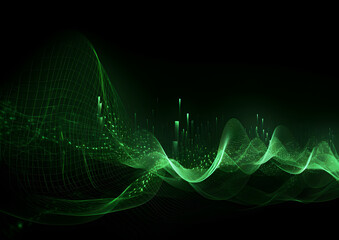 Music beats, neon green lines of music.