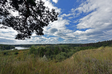 forest mountains blue sky. beauty in nature. Majestic view on beautiful mountains, landscape. Dramatic unusual scene. Travel background. Exploring beauty world. Ukraine. Europe.