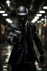 Suit, nice guy with gun pose