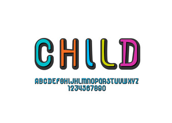 Playful font, rounded children 3d alphabet, modern trendy bold bright letters and numbers, vector illustration 10EPS