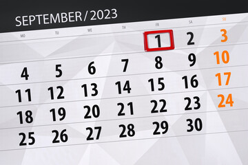 Calendar 2023, deadline, day, month, page, organizer, date, September, friday, number 1