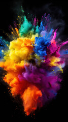 Plakat Colorful rainbow holi paint color powder explosion isolated on black background. 