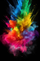 Obraz na płótnie Canvas Colorful rainbow holi paint color powder explosion isolated on black background. 
