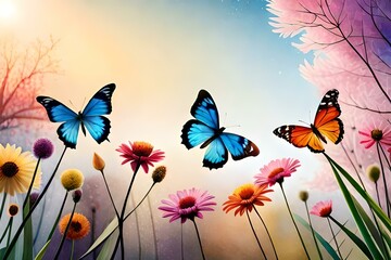 butterfly on the flower generated by AI technology
