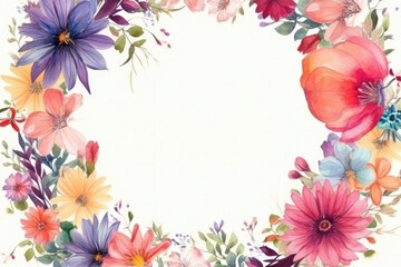 Beautiful spring flowers floral border frame with copy space for text, AI generated