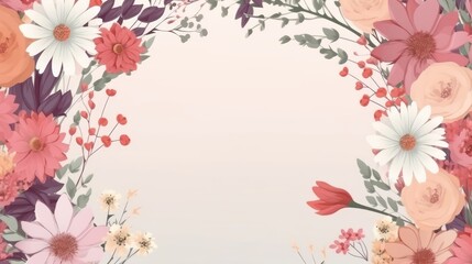 Beautiful spring flowers floral border frame with copy space for text, AI generated