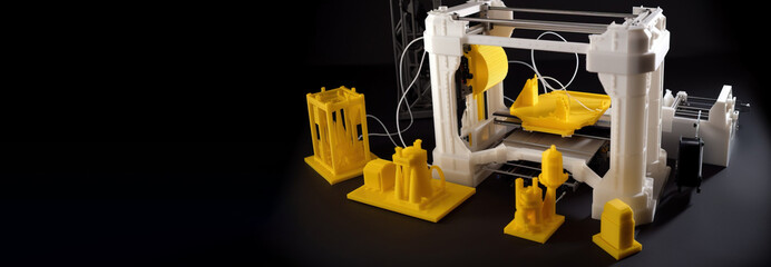 Process of 3D printing printer. Modern technologies of future. AI generated.
