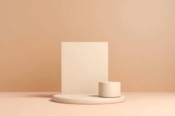 Cylinder beige podium modern pedestal product stand on beige background 3d