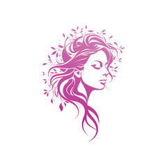 Woman Headshot with Curly Hair and Floral Elements: Vector Logo Design for Women's Fashion Clothing