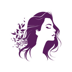 Woman Headshot with Curly Hair and Floral Elements: Vector Logo Design for Women's Fashion Clothing