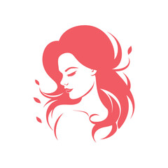 Woman Headshot with Curly Hair and Floral Elements: Vector Logo Design for Women's Fashion Clothing