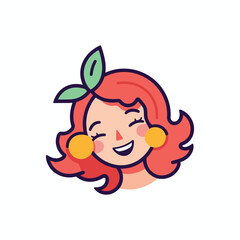Cute baby girl head with colorful curly hair smiling with closed eye flat style vector illustration
