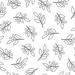 Seamless pattern with black line art branches on white background. Good for fabric, wallpaper, packaging, textile, web design.
