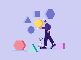 Concept of logical task, logic puzzle, analytical reasoning and thinking, intelligent problem solving, person playing with toy building blocks