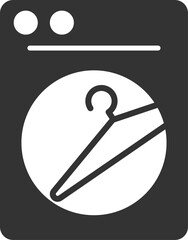 Isolated black sign logo of clothes washing machine, laundry symbol with illustrasion shirt hanger and button 