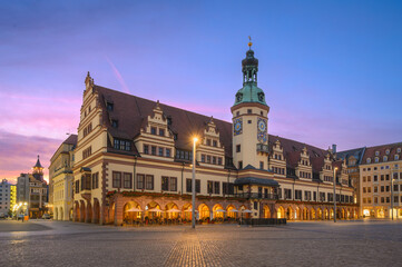 Fototapeta na wymiar View of Historic Old Town Hall and Market Square Leipzig, Germany