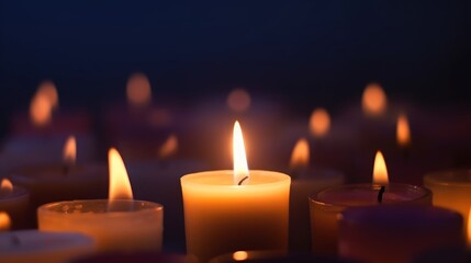 World Religion Dayconcept：Many burning candles with shallow depth of field, Generative AI