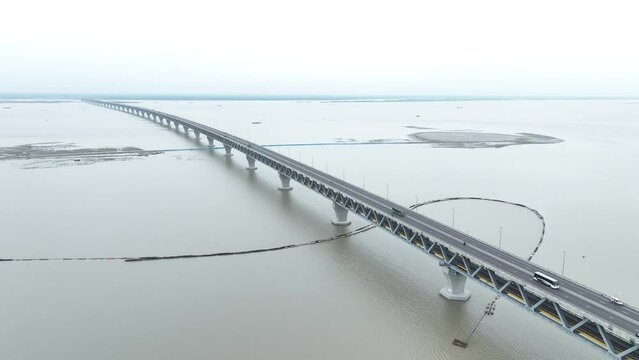 Aerial view of Padma Multipurpose Bridge at Padma river in Bangladesh.