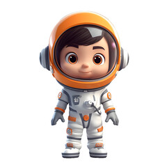 Astronaut child in space suit cartoon character isolated on transparent white background