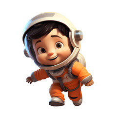 Astronaut child in space suit cartoon character isolated on transparent white background