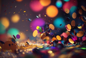Wandcirkels plexiglas Colorful confetti in front of colorful background with Bokeh. Generative AI © LivroomStudio