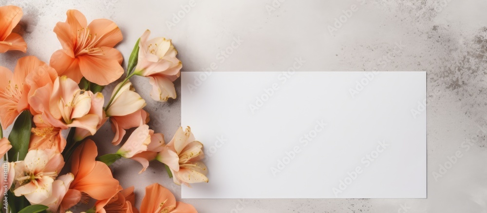 Aufkleber A greeting card mockup is shown on a concrete background with copy space. It features colorful