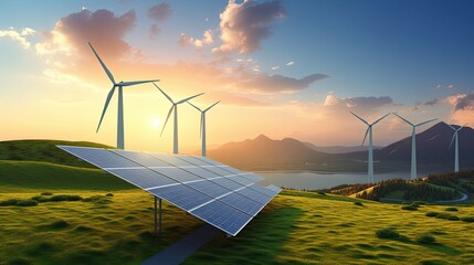 Solar cell in solar farm, Alternative energy and sustainable energy, photovoltaic, Pure energy renewable, clean energy, solar energy, reduce global warming, environment, green energy, generate by .AI