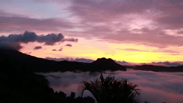 Beautiful landscape sky at sunrise and cover fog on the mountain at Phulungka, Phayao, Thailand
