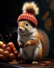 Schilderijen op glas Cute squirrel in the hat  © ksu_ok