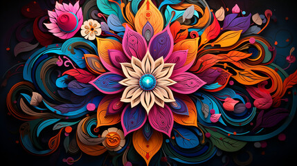Fototapeta na wymiar Intricate Mandala Design Bursting with Vibrant Colors 