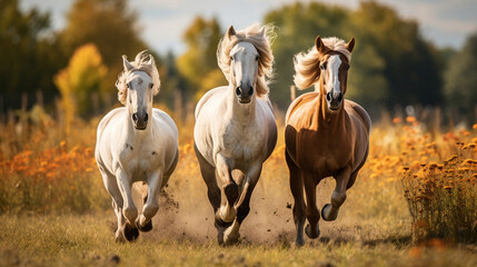 Graceful Horses Galloping Freely in an Open Field 