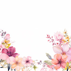 Fototapeta na wymiar watercolor of flowers frame, copy space. generated ai