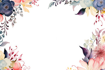 Fototapeta premium watercolor of flowers frame, copy space. generated ai