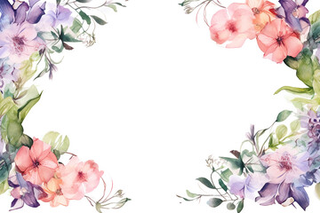 watercolor of flowers frame, copy space. generated  ai