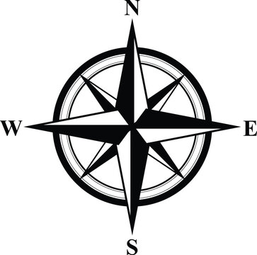 Compass Icon Png. Basic Compass Rose. Black compass rose isolated on white Background.  Modern compass logo design. 