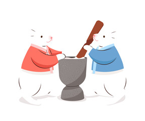 절구에 떡을 찧는 달토끼  © woocat