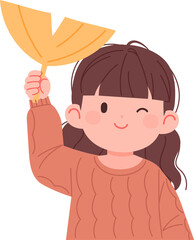 은행잎을 든 여자아이 