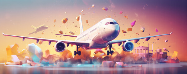 Flight ticket and plane cartoon style
