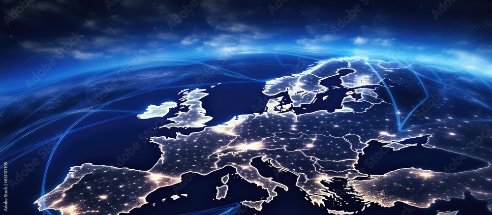 Poster european connection links support communication technology and the global internet network, facilita