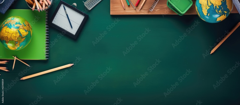 Poster Planning for a mock-up with space to write ideas on a dark green background. Back to school banner