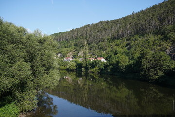 Fototapeta na wymiar Beautiful view of the village Karlstein and Berounka river, Czech Republic