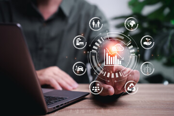 Circular economy icon, Industry , and world environmental protection concept, Businessman management economic development and Reducing greenhouse gas emission for climate change and sustainable