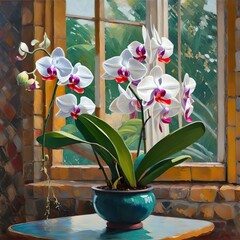 Orchid in a vase by the window