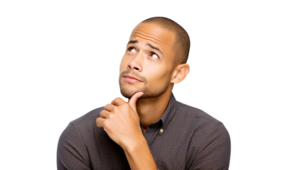 Thoughtful biracial man, ethnic groups, white background, transparent background  Generative AI