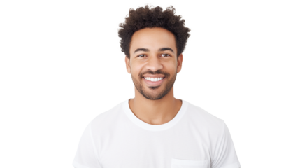 Radiant mixed-race man, ethnic groups, white background, transparent background  Generative AI