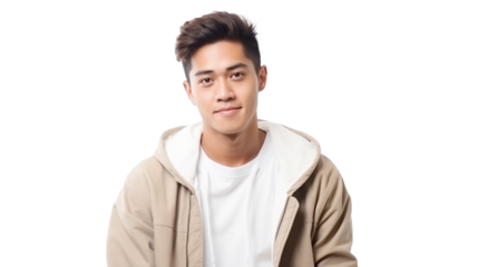 Ambitious Southeast Asian man, ethnic groups, white background, transparent background  Generative AI