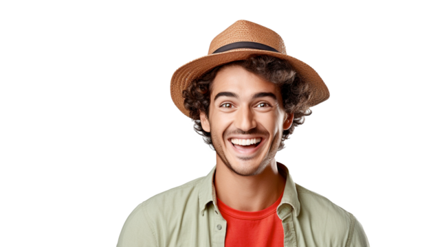 Happy Latino man, ethnic groups, white background, transparent background  Generative AI