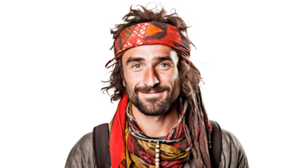 Creative Southeast European man, ethnic groups, white background, transparent background  Generative AI