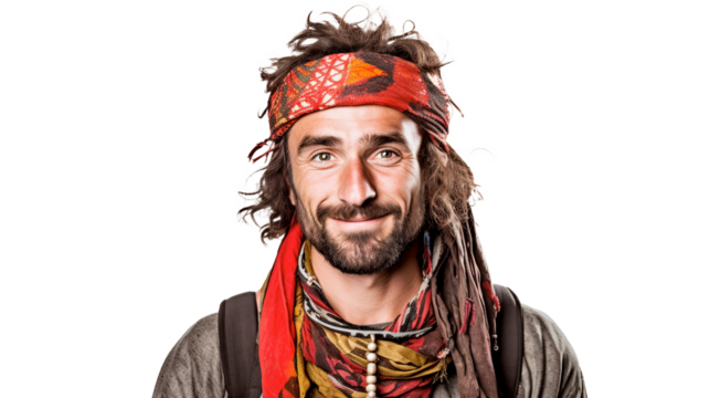 Creative Southeast European man, ethnic groups, white background, transparent background  Generative AI
